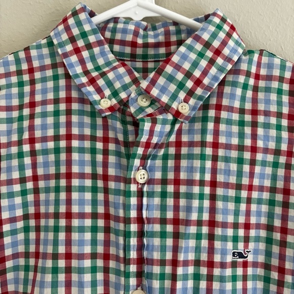 Vineyard Vines Red and Green Plaid Youth Shirt - Picture 2 of 5